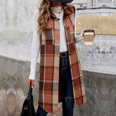 Sleeveless Lapel Cardigan Jacket Retro Plaid Vest