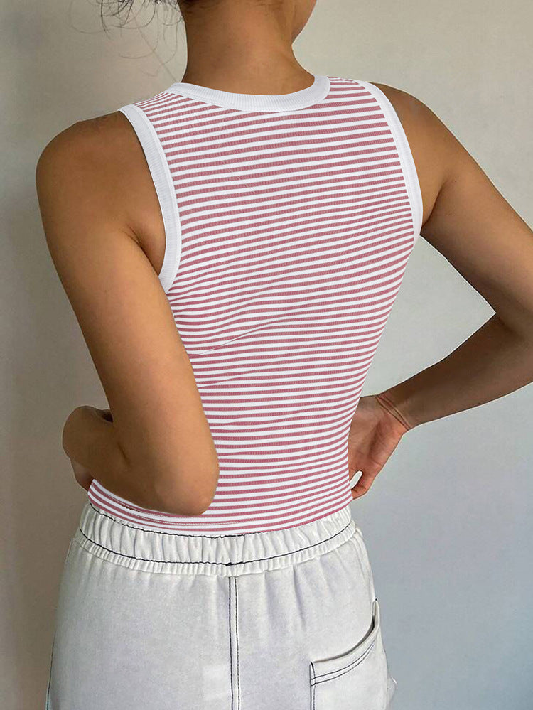 Striped Crop Tank Top Scoop Neck Sleeveless Slim Shirts