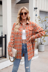 Women's  New Casual Fashion Loose Plaid Pocket Shirt