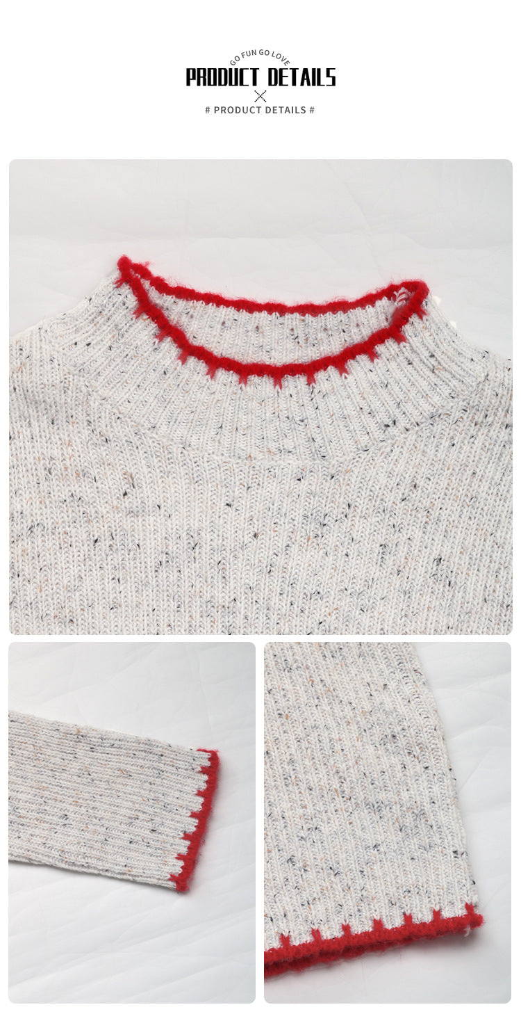 Half Turtleneck Valentine's Day Heart Pattern Sweater Crew Neck Casual Pullover