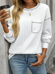 Women's Solid Color Crew Neck Pocket Casual Loose T-Shirt