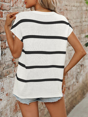 Ladies Round Neck Blouse Thick Needle Casual Striped Sweater