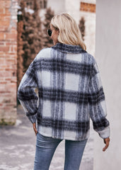 Women's Plaid Mohair Short Woolen Thick Coat