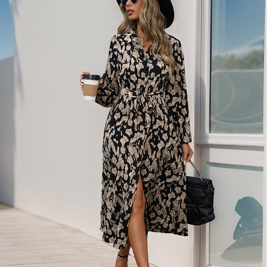 Autumn Women's Long Sleeve Cardigan Printed Dress