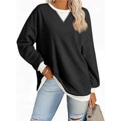 Solid Color Round Neck Fork Loose Sweatshirt Sweater