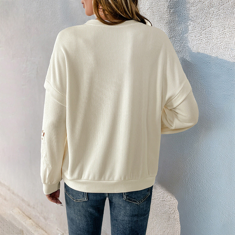 Casual Round Neck Sweatshirt  Long Sleeve Textured Pullover