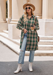 Women's Casual Fashion Loose Long Trench Coat Plaid Shirt