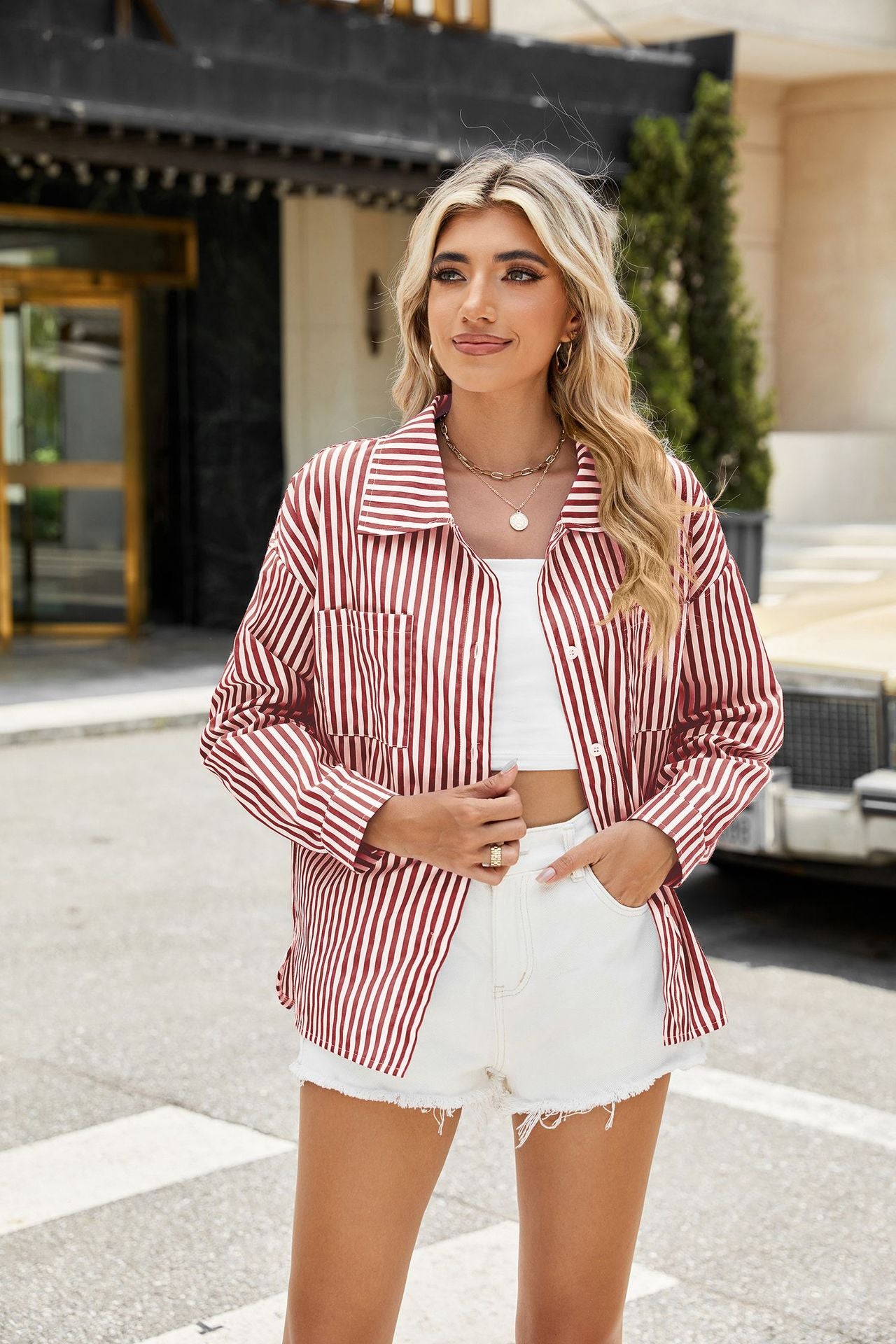 Women's Long Sleeve Loose Striped Shirt