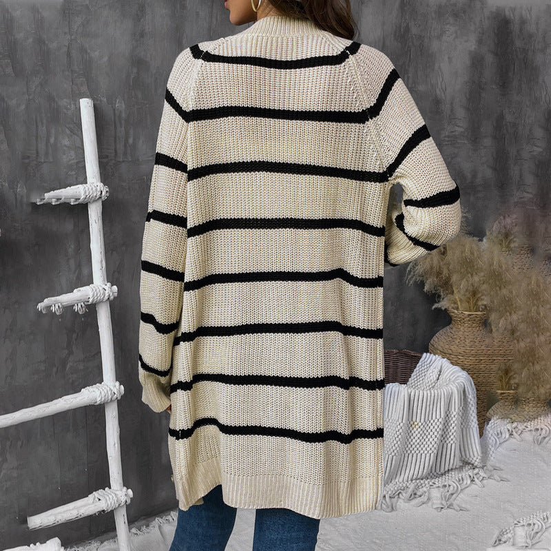 Striped Loose Cardigan Versatile Sweater Top