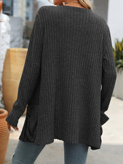 Solid Color Pit Strip Abraded Pocket Cardigan Long-sleeved Jacket