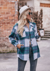 Women's Plaid Jacket Casual Loose Pocket Shirt