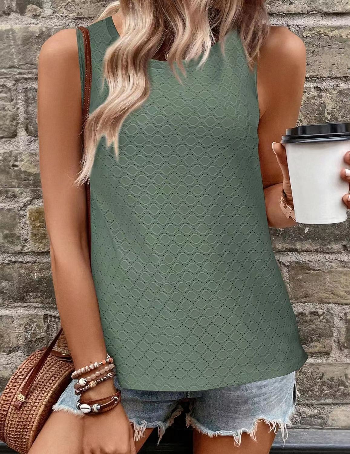 Women's Round Neck Printed Vest T-shirt Top