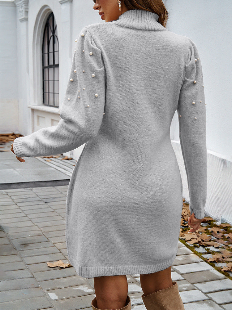 Elegant Style Turtleneck Hip-wrapped Sweater Dress