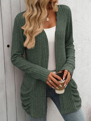 Solid Color Pit Strip Abraded Pocket Cardigan Long-sleeved Jacket