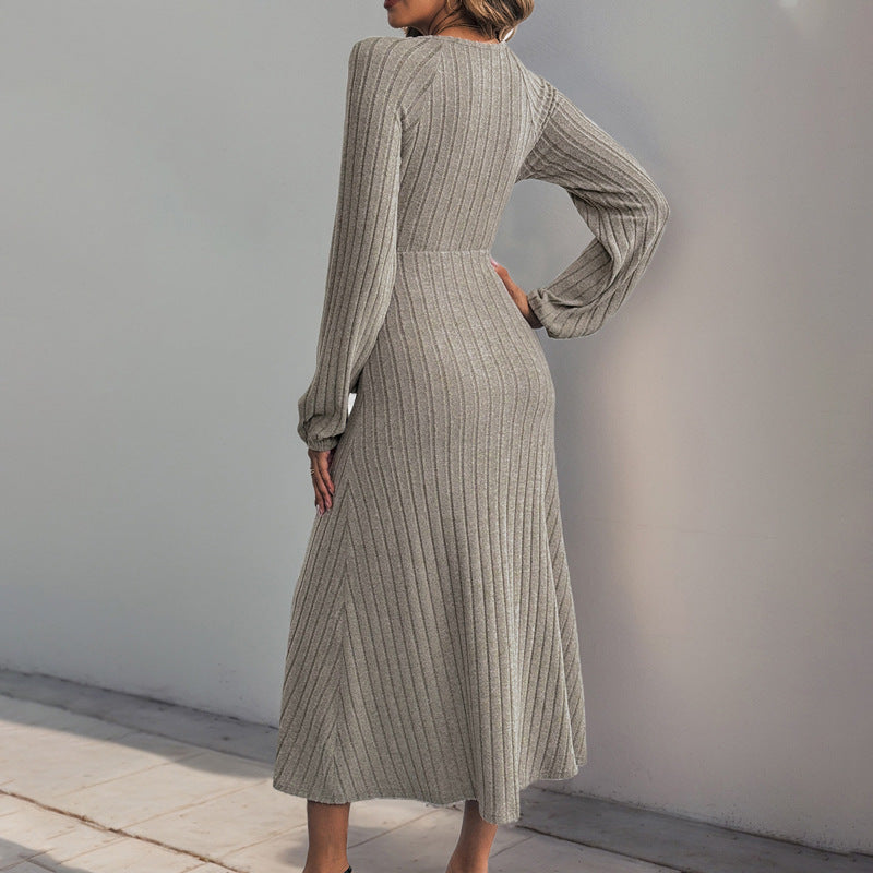 V-neck Tie-up A-pendulum Knitted Dress