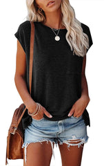 Short Cap Sleeve Shirts Solid Loose Fit  Tops