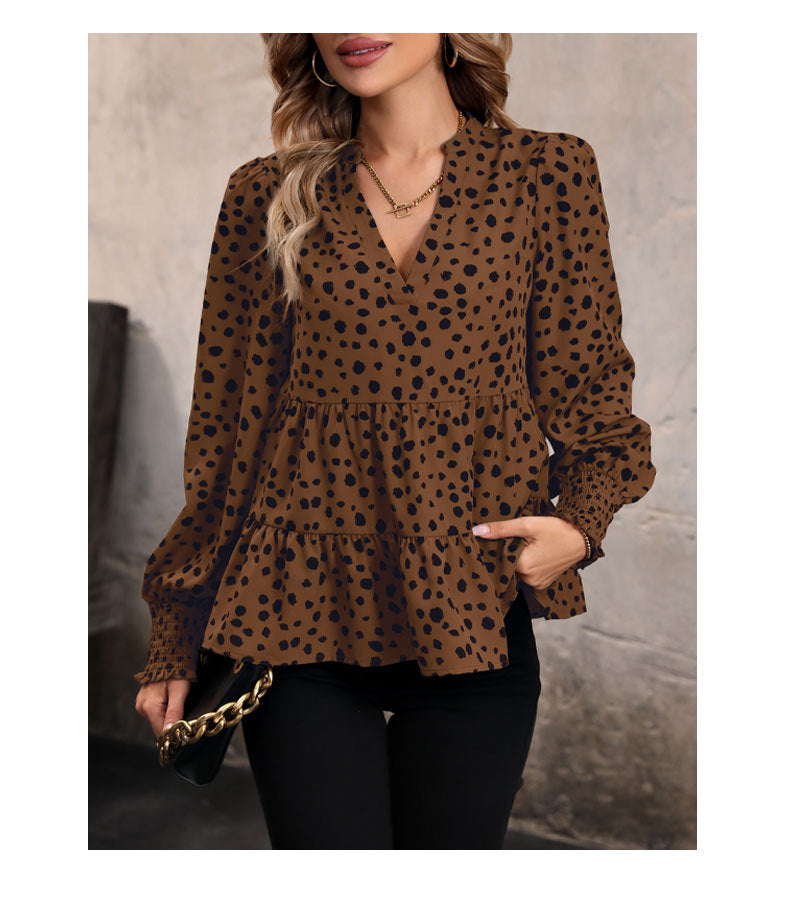 Long Sleeve Leopard Print Shirt Women's