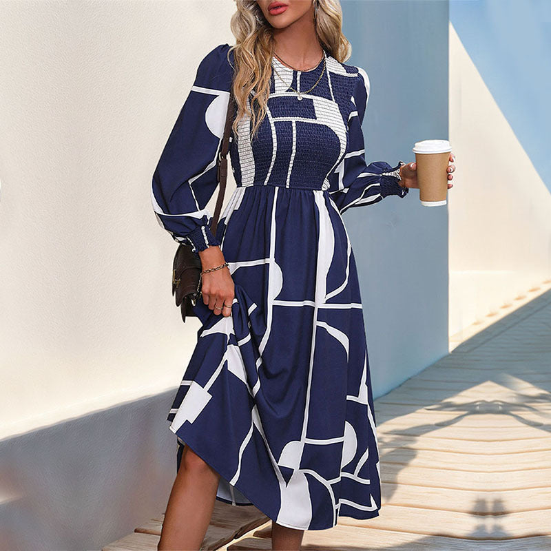 Wrap Up Long-sleeved Printed Dress