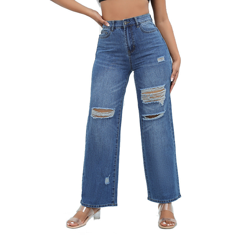 Women's Ripped Wide Leg Pants Jeans