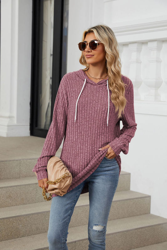 Solid Color Long-sleeved Loose Hooded Polished Sweater