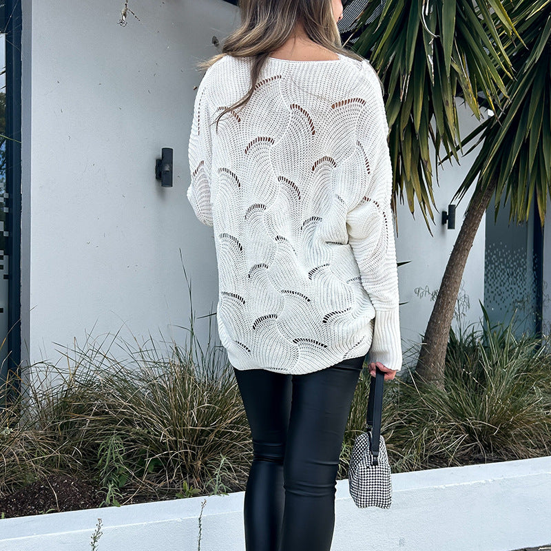 Lace Stitching Medium and Long White Sweater Women