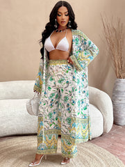 Women's Casual Printed Jacket Wide Leg Pants Set