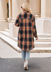 Women's Casual Fashion Loose Long Trench Coat Plaid Shirt