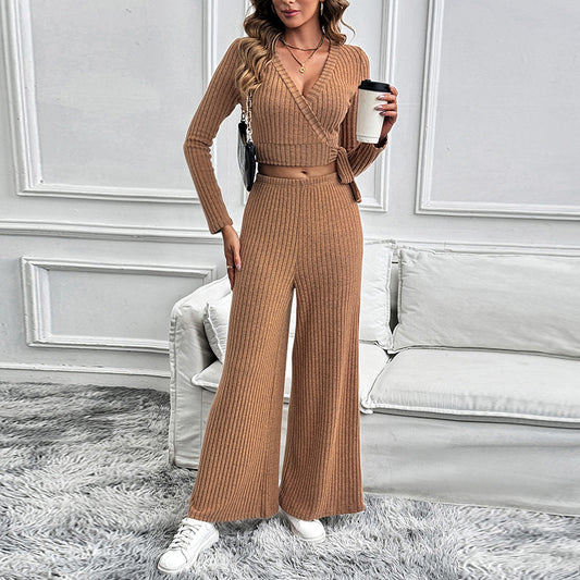 Long Sleeve Set Solid Color Women's Two-piece Set