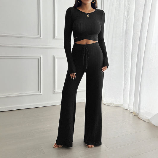 Pants Slim Fit Crop Top Women's 2-Piece Set