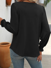 Women's Bubble Sleeve Square Neck Pleated Long Sleeve T-Shirt