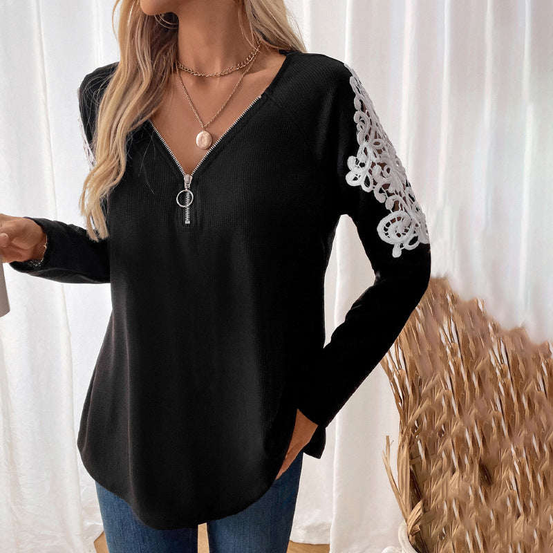 Lace Stitched Long-sleeved Top