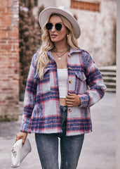 Women's Plaid Mohair Short Woolen Thick Coat