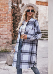 Women's Casual Flannel Plaid Shirt Long Jacket