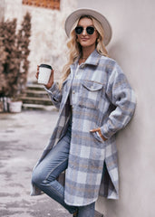 Women's Long Coat Mohair Plaid Jacket