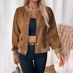 Stand-up Collar Jacket Cardigan Women's Pocket Coat