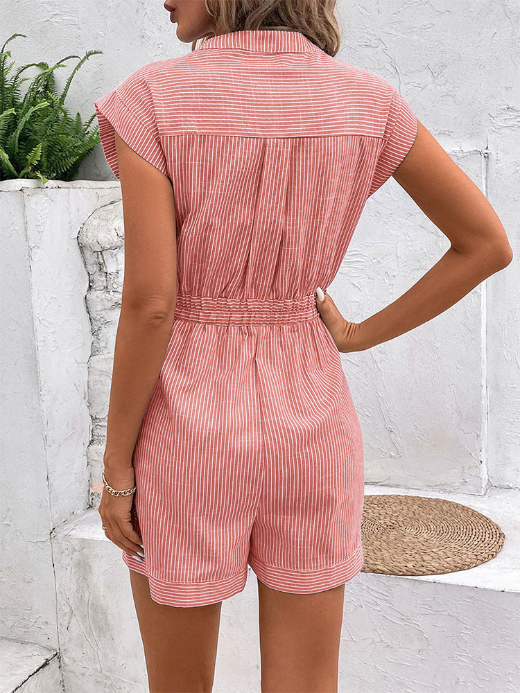 Women's Pinstripe Short Sleeve Jumpsuit