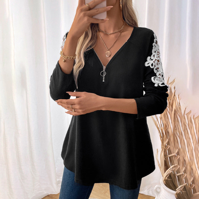 Lace Stitched Long-sleeved Top