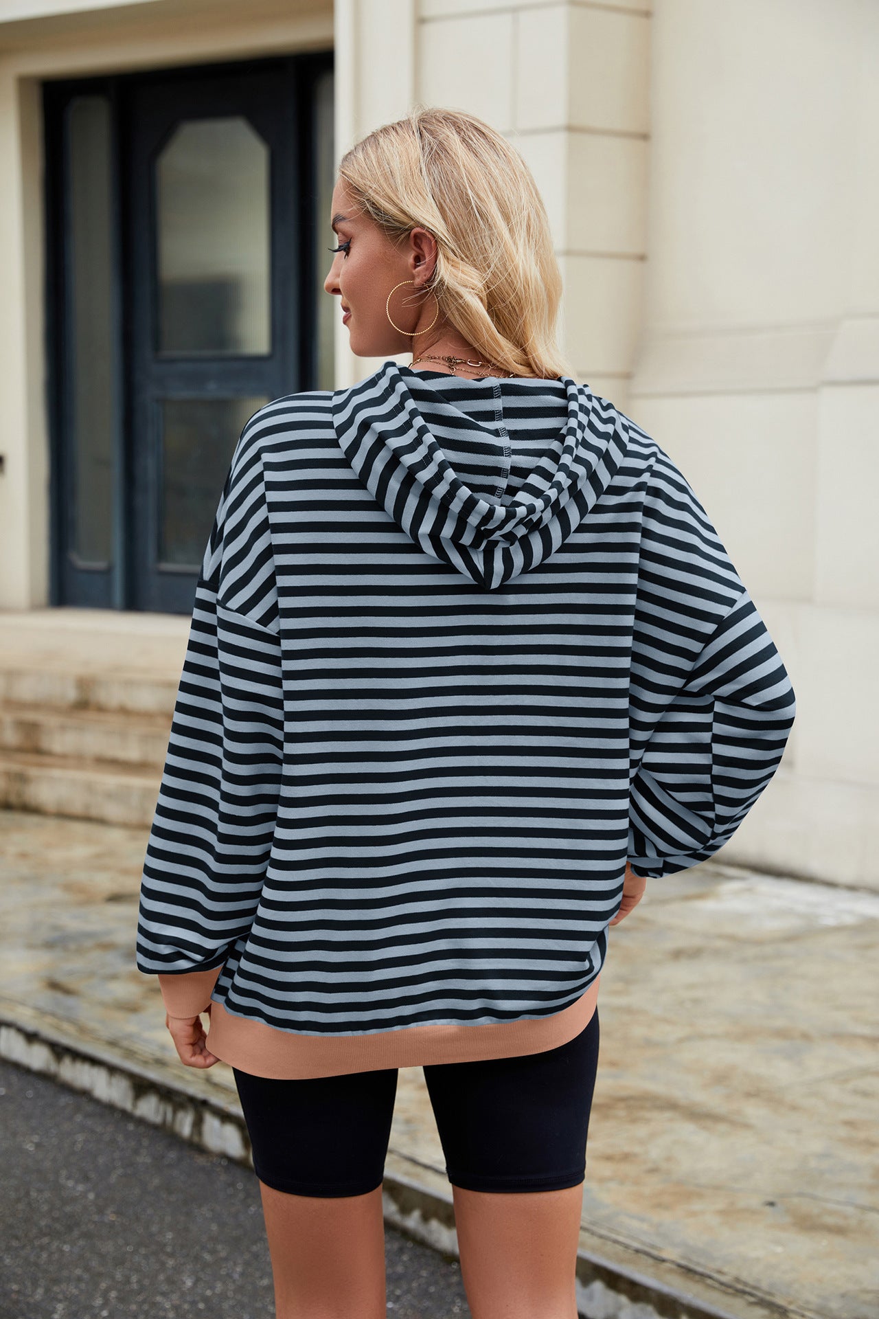 Striped Contrast Casual Hooded Loose Pocket Sweater