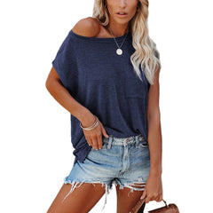 Short Cap Sleeve Shirts Solid Loose Fit  Tops