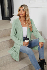 Solid Color Pit Strip Abraded Pocket Cardigan Long-sleeved Jacket