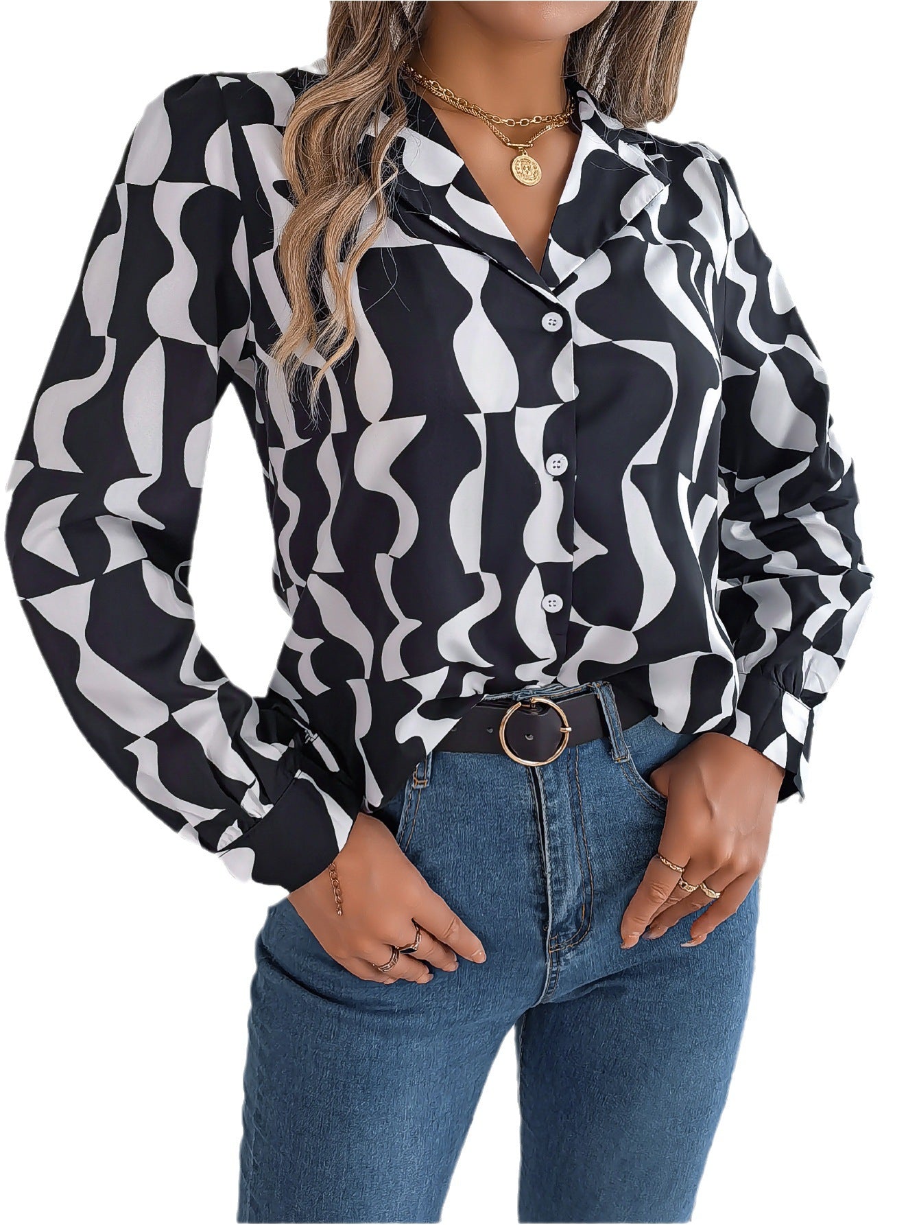 Casual Blouses Long Sleeve Button Down Shirt V Neck Lapel Tops