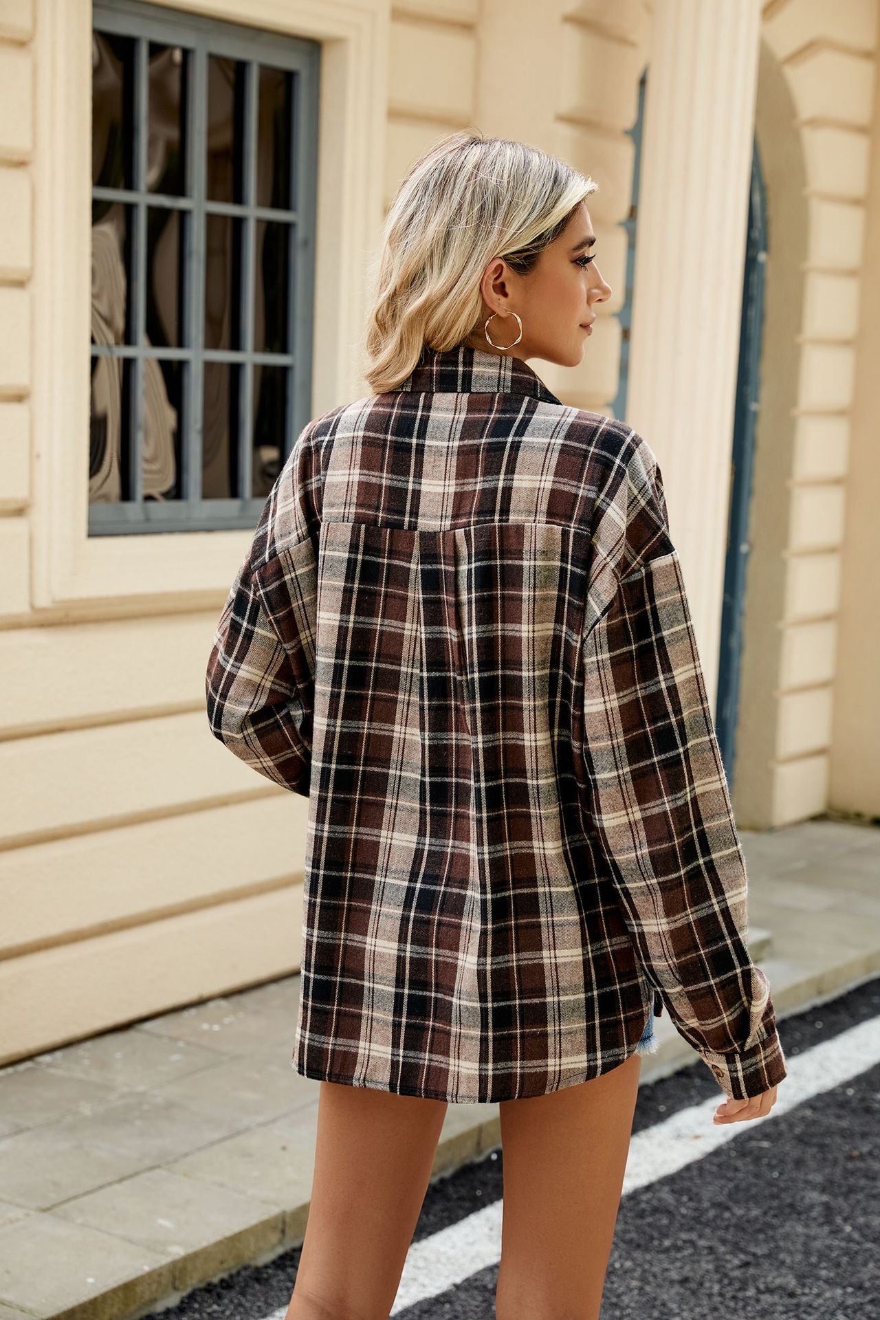 Long Sleeve Pocket Button Plaid Shirt