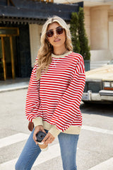 Striped Crew Neck Contrast Color Loose Long Sleeve Sweater