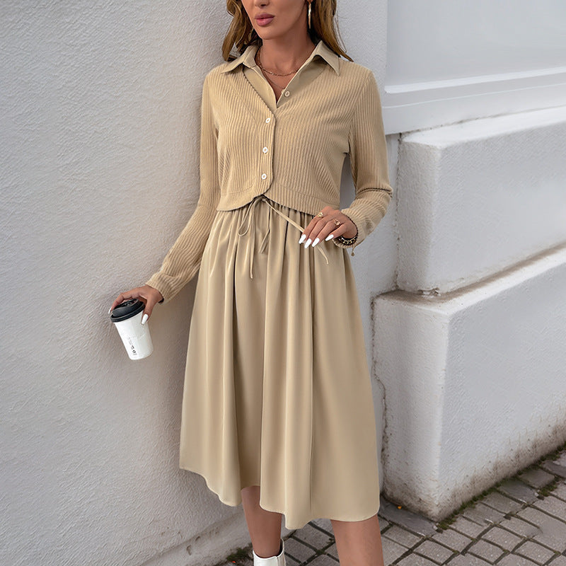 Women's Long Sleeve Button Down Shirt Dress Tie Waist Midi Dresses