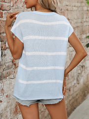 Ladies Round Neck Blouse Thick Needle Casual Striped Sweater