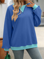 Solid Color Round Neck Fork Loose Sweatshirt Sweater