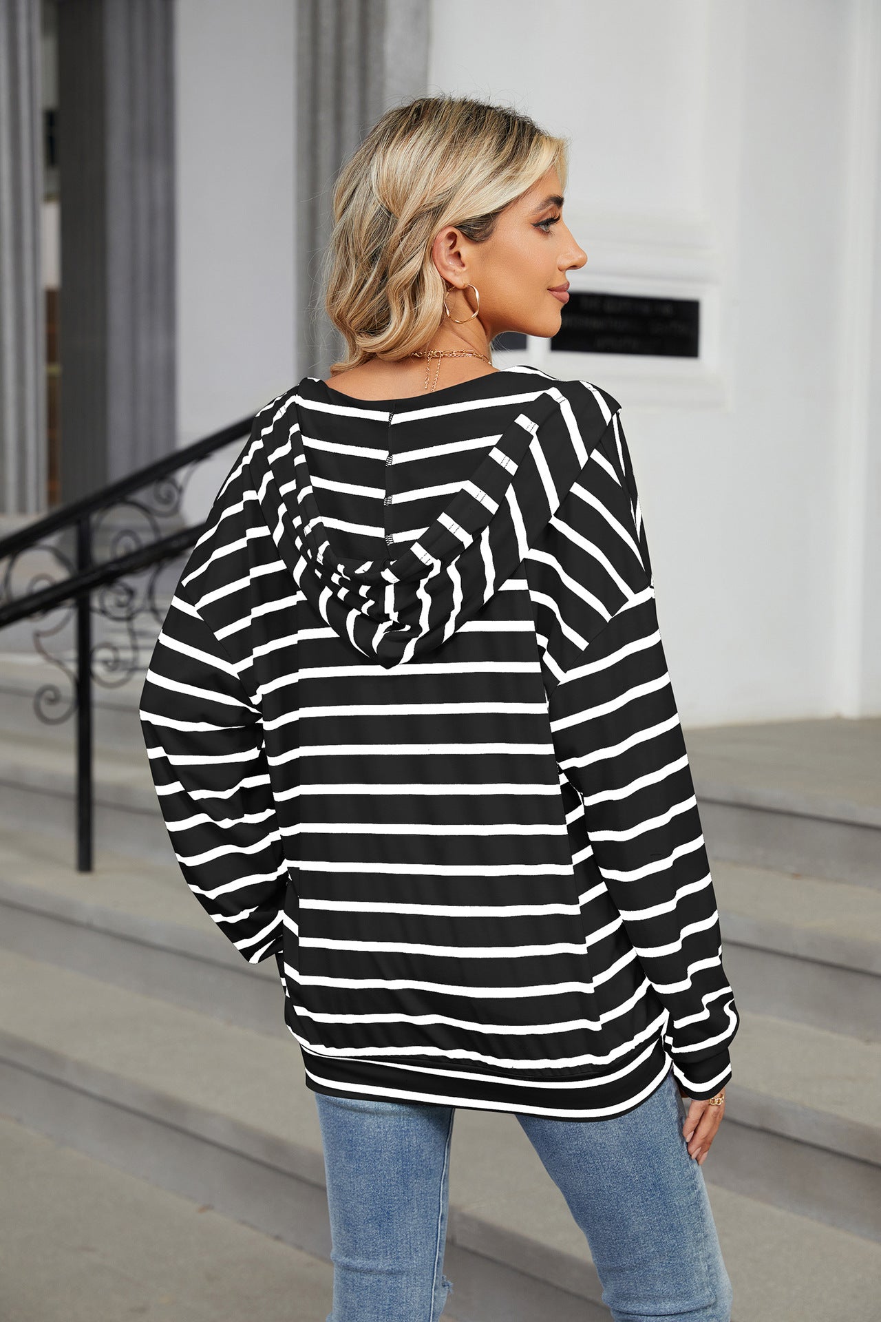 Crew Neck Hooded Long Sleeve Loose Sweater