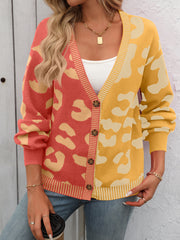 Clothing Contrasting Leopard Print V-neck Cardigan Sweater Jacket