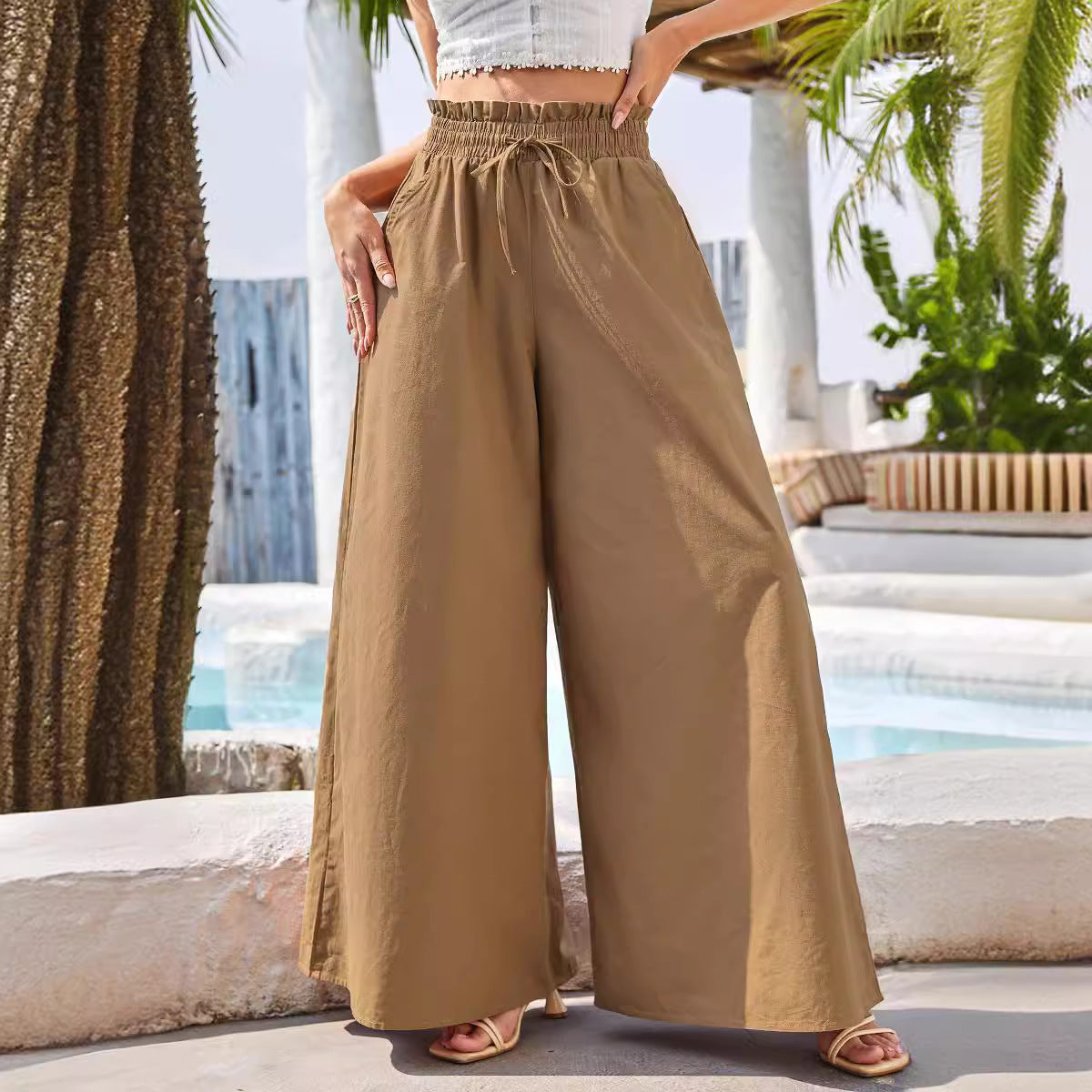 Women's High Waisted Loose Cotton Linen Bohemian Wide Leg Pants