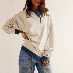 Solid Color Round Neck Fork Loose Sweatshirt Sweater